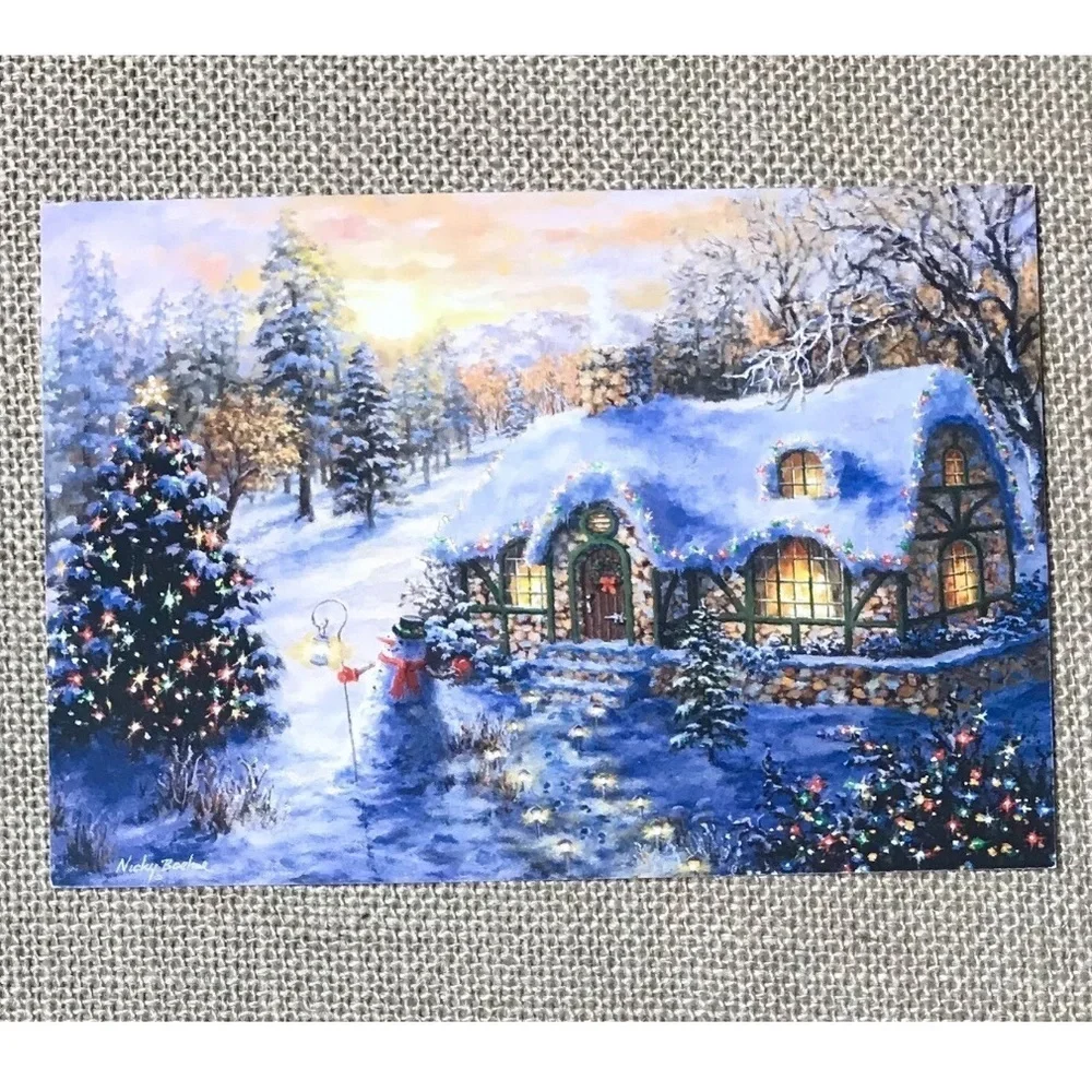 Nicky Boehme Winter Cottage Glow Christmas Card Framable Junk Journaling Whimsy